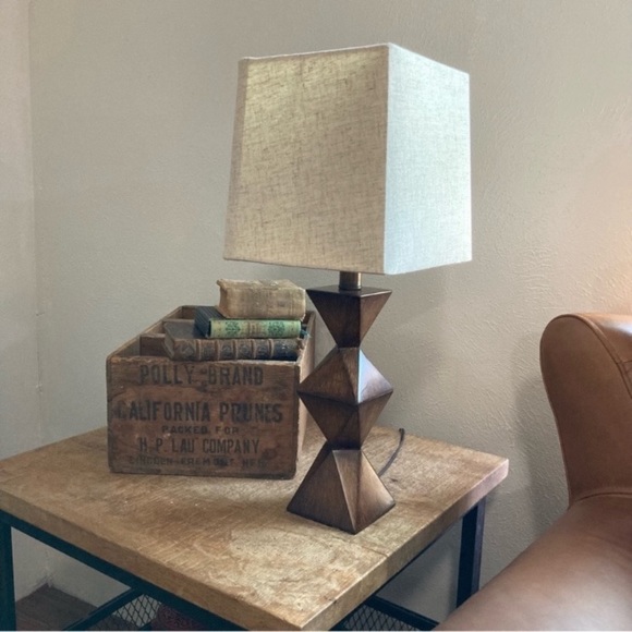 Rustic Bohemian Lamp Geometric Base with Linen Shade NWT Bedside Lamp - Picture 3 of 15